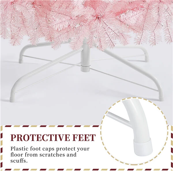 Yaheetech 6ft Pre-lit Artificial Hinged Christmas Tree Pink - Image 5