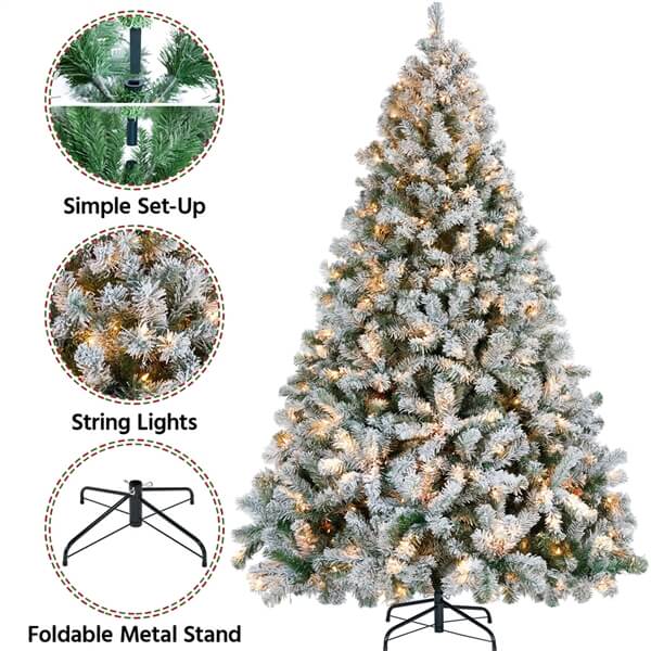 Yaheetech 7.5 Ft Pre-lit Flocked Artificial Christmas Tree - Image 4