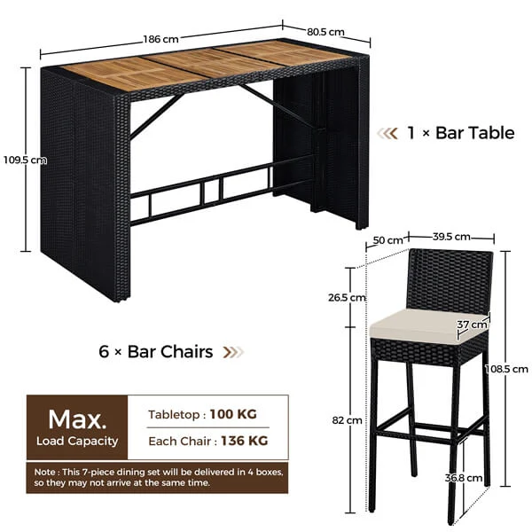 Yaheetech 7-Piece Outdoor Bar Set Table and Chairs - Image 7