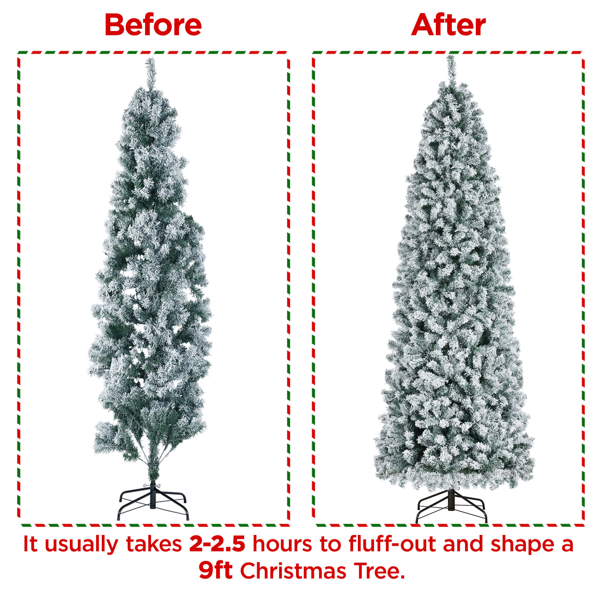 Yaheetech 9 Ft Prelit Flocked Pencil Artificial Christmas Tree - Image 7