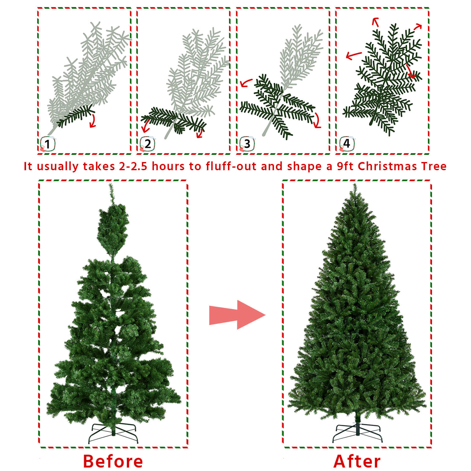 Yaheetech Pre-lit Spruce Artificial Hinged Christmas Pine Tree - Image 5