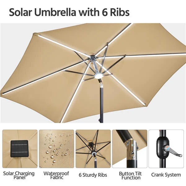 Yaheetech 9FT Solar Lighted Patio Umbrella - Image 9