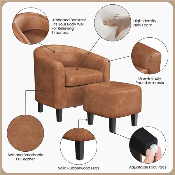 Yaheetech Accent Chair with Ottoman Foot Rest - Image 4