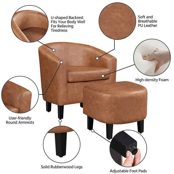 Yaheetech Accent Chair with Ottoman Foot Rest - Image 4