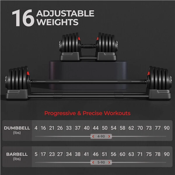 Yaheetech Adjustable Dumbbell Set 90lbs Fast Adjust Dumbbells - Image 3