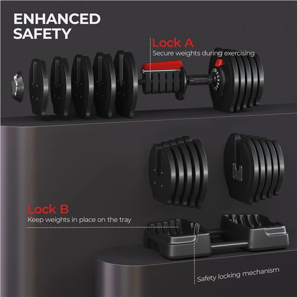Yaheetech Adjustable Dumbbell Set 90lbs Fast Adjust Dumbbells - Image 5