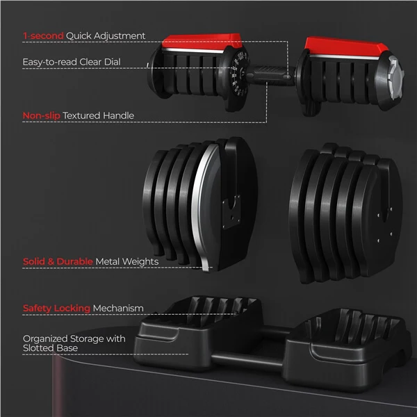 Yaheetech Adjustable Dumbbell Set 90lbs Fast Adjust Dumbbells - Image 6