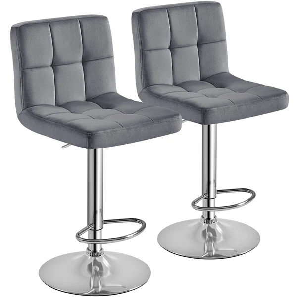 Yaheetech Adjustable Velvet Fabric Swivel Barstools Set of 2 - Image 2