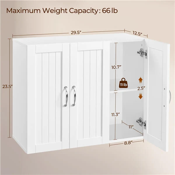 Yaheetech Bathroom Wall Cabinet with Three Doors - Image 3