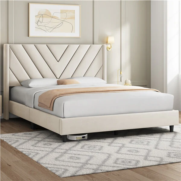 Yaheetech Bed Frame Upholstered Platform Bed - Image 17