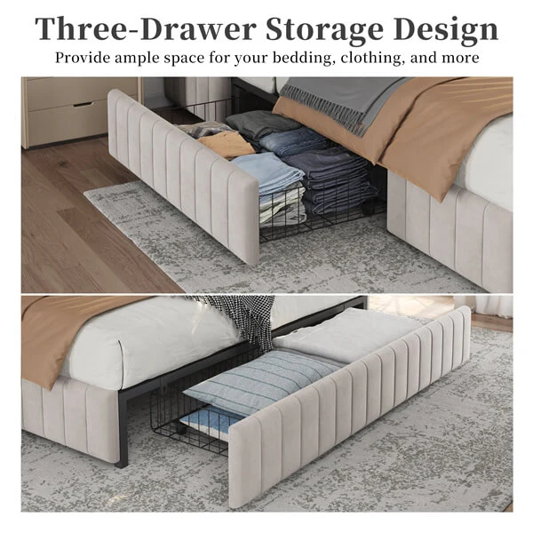 Yaheetech Upholstered Bed with Underbed 3 Storage Drawers - Image 11
