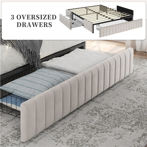 Yaheetech Upholstered Bed with Underbed 3 Storage Drawers - Image 12