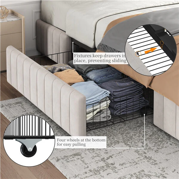 Yaheetech Upholstered Bed with Underbed 3 Storage Drawers - Image 13