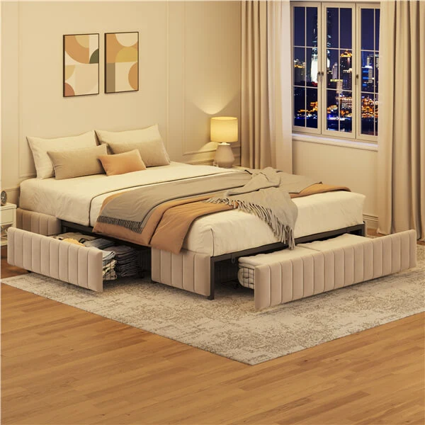 Yaheetech Upholstered Bed with Underbed 3 Storage Drawers - Image 14