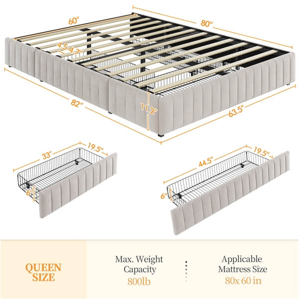 Yaheetech Upholstered Bed with Underbed 3 Storage Drawers - Image 3