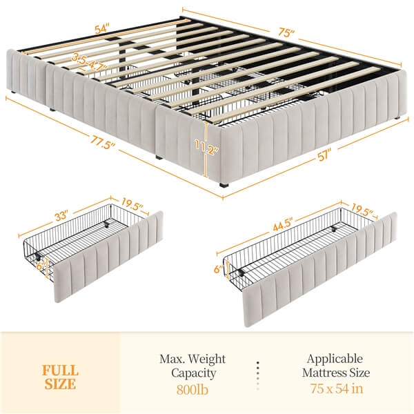 Yaheetech Upholstered Bed with Underbed 3 Storage Drawers - Image 5