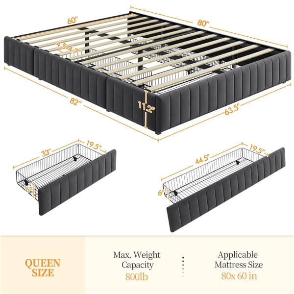 Yaheetech Upholstered Bed with Underbed 3 Storage Drawers - Image 7