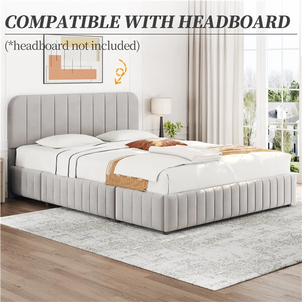 Yaheetech Upholstered Bed with Underbed 3 Storage Drawers - Image 9