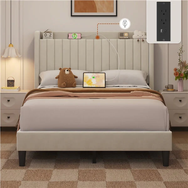 Yaheetech Bed Frame with USB Charging Station and Storage