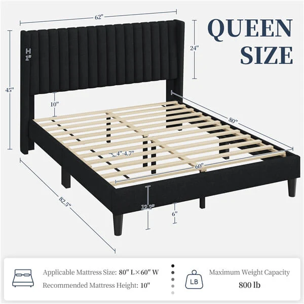 Yaheetech Bed Frame Upholstered Platform Bed with Fabric Headboard - Image 14