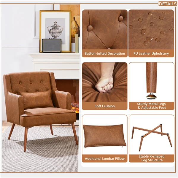 Yaheetech Comfy Upholstered Reading Chair Wood Leg - Image 5