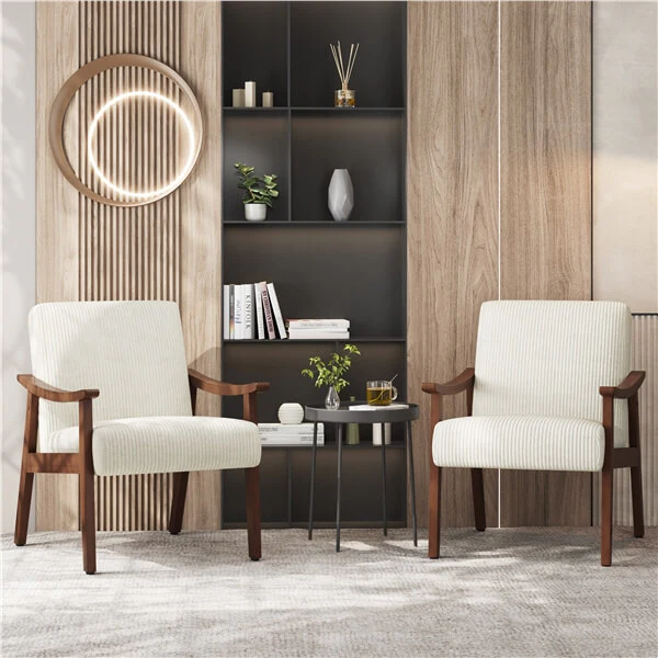 Yaheetech Corduroy Accent Chair Set of 2, Beige