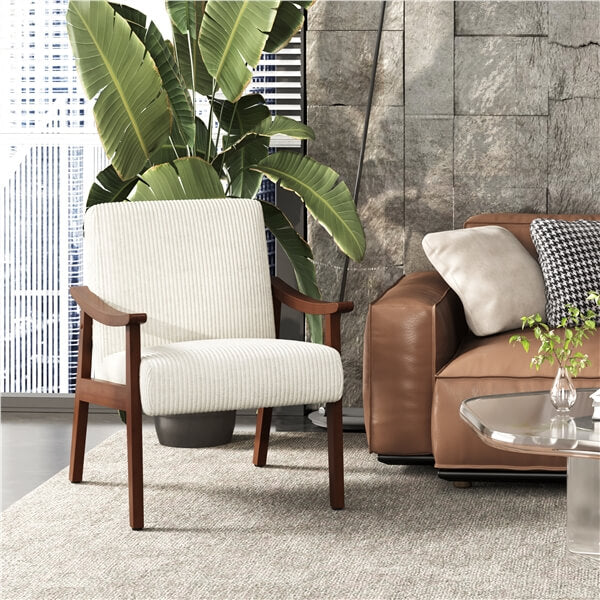Yaheetech Corduroy Accent Chair Set of 2, Beige - Image 10