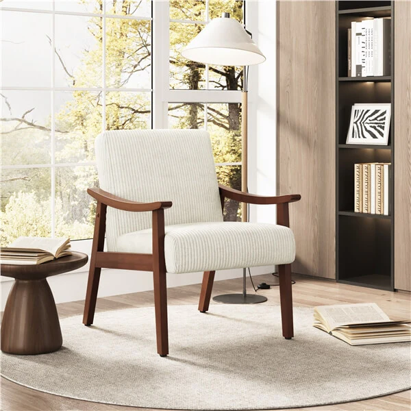 Yaheetech Corduroy Accent Chair Set of 2, Beige - Image 11