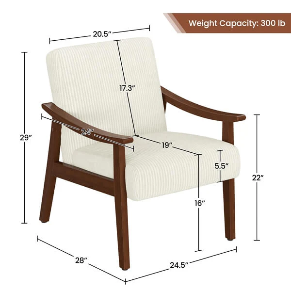 Yaheetech Corduroy Accent Chair Set of 2, Beige - Image 4