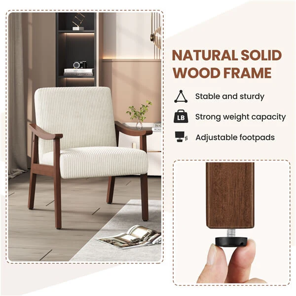 Yaheetech Corduroy Accent Chair Set of 2, Beige - Image 7