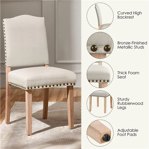 Yaheetech Dining Room Chair Fabric Parsons Chairs with Nailhead Trim - Image 4