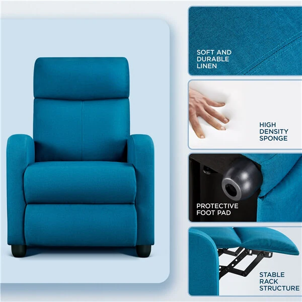 Yaheetech Fabric Recliner Chair Blue - Image 5