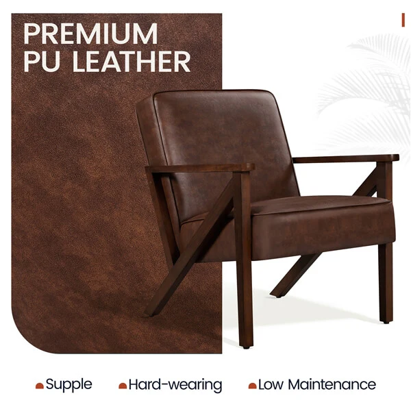 Yaheetech Faux Leather Armchair with Z-shaped Wood Legs - Image 7