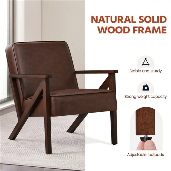Yaheetech Faux Leather Armchair with Z-shaped Wood Legs - Image 8