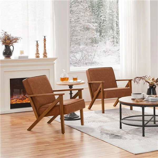 Yaheetech Faux Leather Armchair with Z-shaped Wood Legs - Image 9