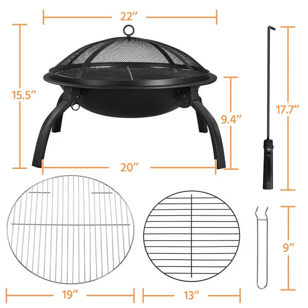 Yaheetech Foldable Iron Fire Pit 21in - Image 3