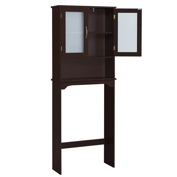 Yaheetech Free Standing Toilet Rack with Adjustable Shelves and Tempered Glass Doors for Bathroom Washroom - Image 2