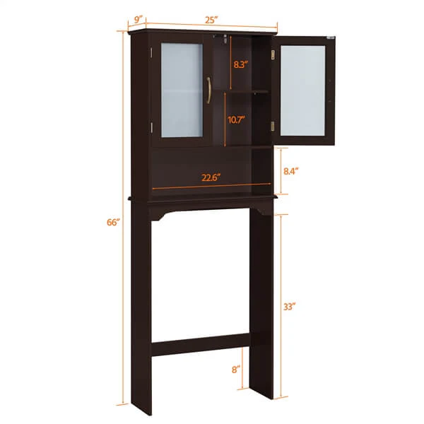 Yaheetech Free Standing Toilet Rack with Adjustable Shelves and Tempered Glass Doors for Bathroom Washroom - Image 3