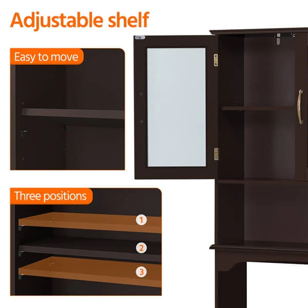 Yaheetech Free Standing Toilet Rack with Adjustable Shelves and Tempered Glass Doors for Bathroom Washroom - Image 4