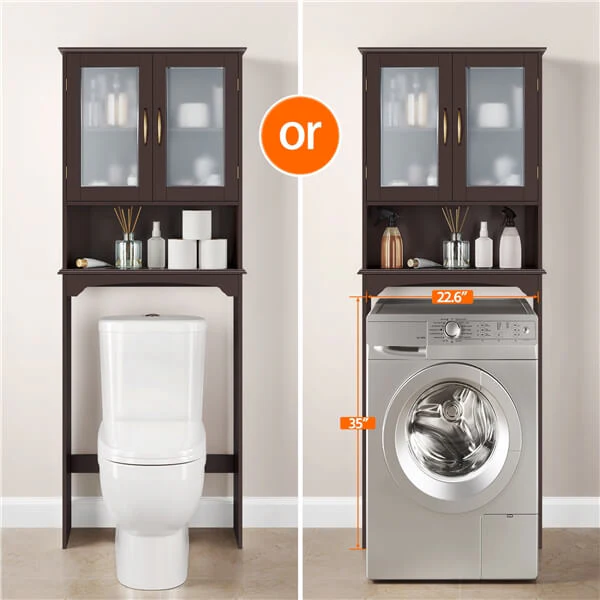 Yaheetech Free Standing Toilet Rack with Adjustable Shelves and Tempered Glass Doors for Bathroom Washroom - Image 5