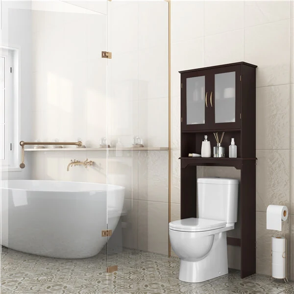 Yaheetech Free Standing Toilet Rack with Adjustable Shelves and Tempered Glass Doors for Bathroom Washroom - Image 7