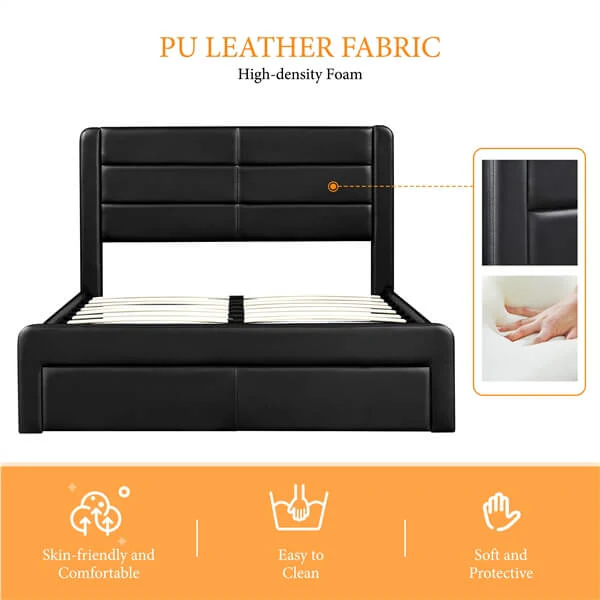 Yaheetech Leather Upholstered Platform Bed with Headboard - Image 10
