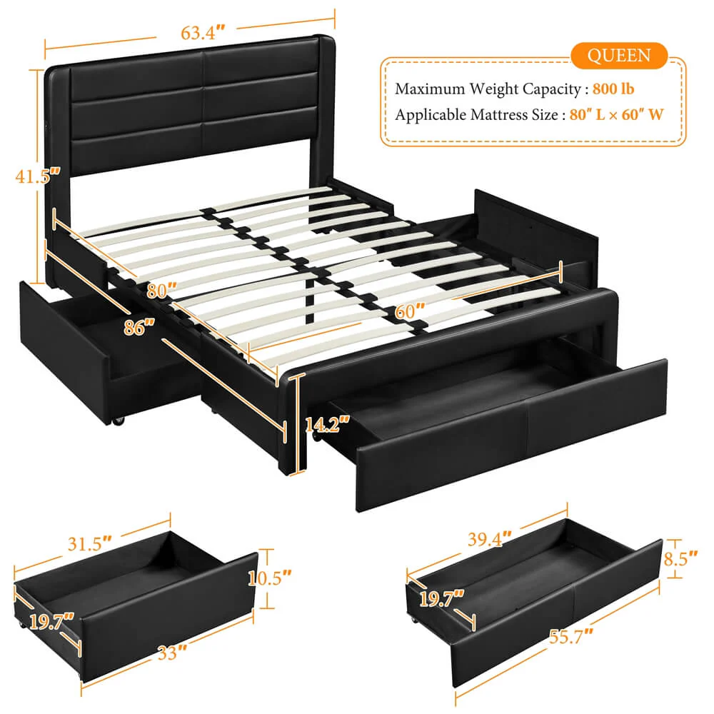 Yaheetech Leather Upholstered Platform Bed with Headboard - Image 4