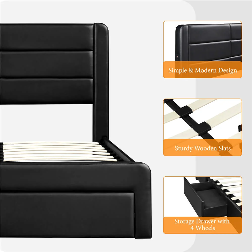 Yaheetech Leather Upholstered Platform Bed with Headboard - Image 5