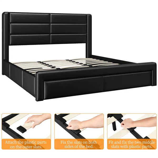 Yaheetech Leather Upholstered Platform Bed with Headboard - Image 9