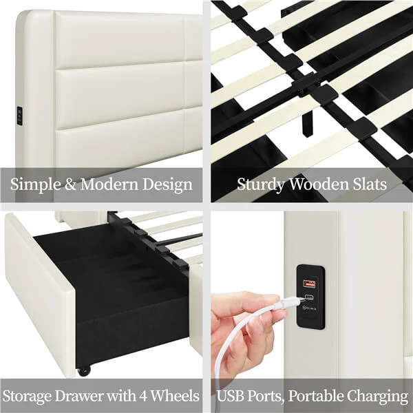 Yaheetech Bed Frame with 2 USB Charging Station - Image 8