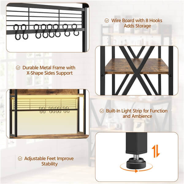 Yaheetech Kitchen Bakers Rack with Power Outlet & LED Lights - Image 12