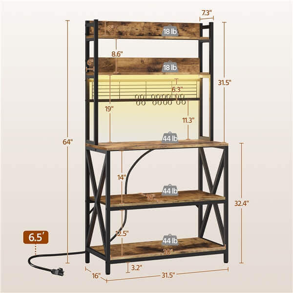 Yaheetech Kitchen Bakers Rack with Power Outlet & LED Lights - Image 4