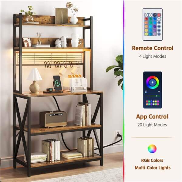 Yaheetech Kitchen Bakers Rack with Power Outlet & LED Lights - Image 5