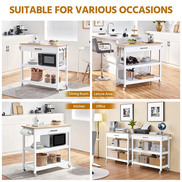 Yaheetech Kitchen Island Cart on Wheels with Bamboo Tabletop - Image 7
